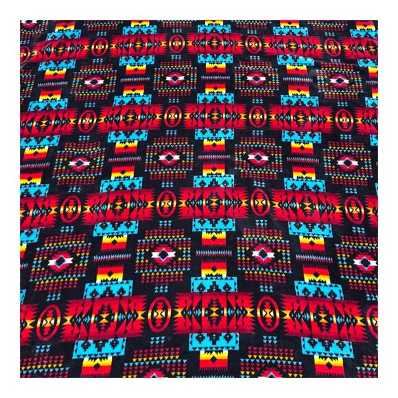 Southwest Tuscan Style Reversible Fleece Blanket 70X58 Tribal Pattern Green Red - Picture 2 of 5